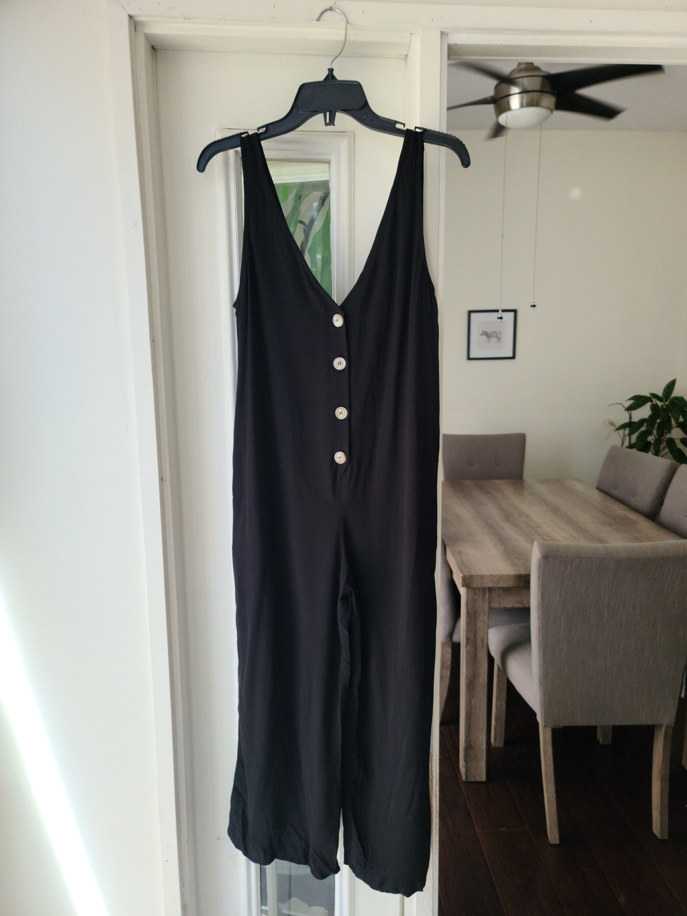 Black Button-Front Wide Leg Jumpsuit